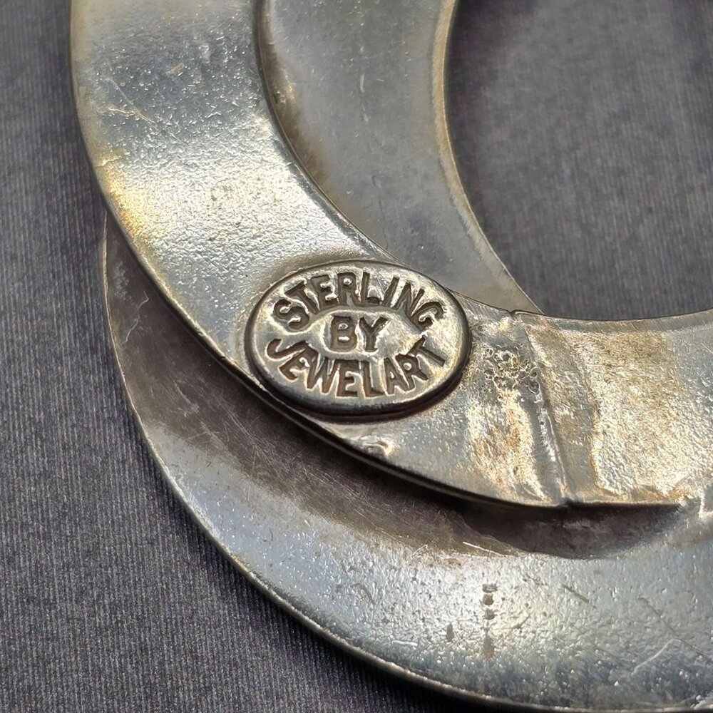 VTG Jewel Art Sterling Silver Double Circle Brooch 1.5" Ribbed Accents 12.93g - Picture 3 of 5